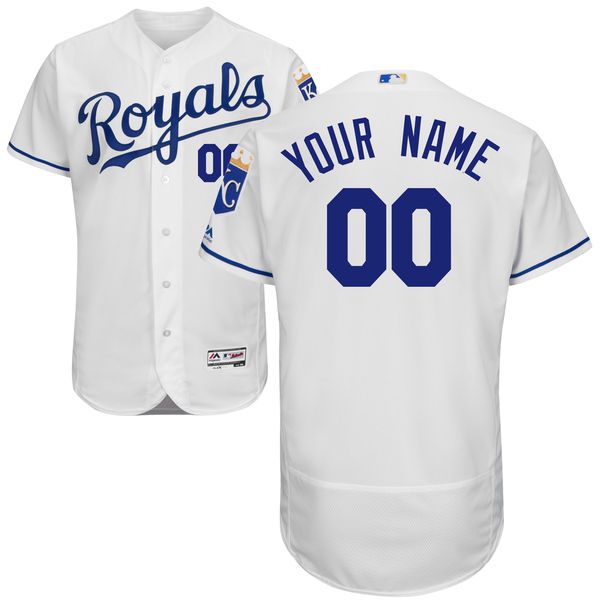 Men Kansas City Royals Majestic Home White Flex Base Authentic Collection Custom MLB Jersey->customized mlb jersey->Custom Jersey